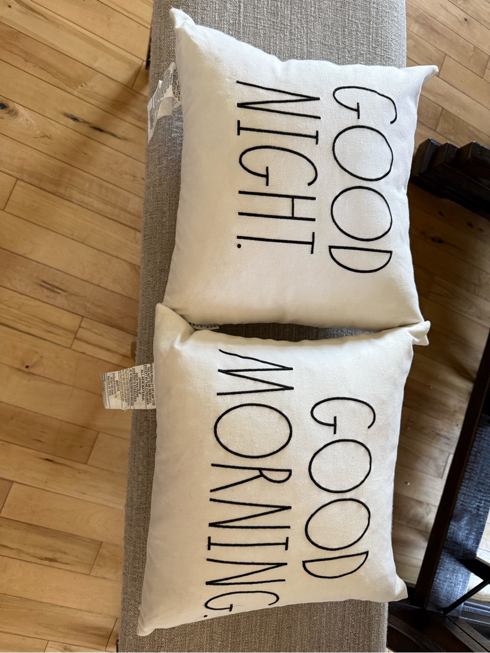 Rae Dunn Good Morning / Good Night Decorative Throw Pillow Set - White